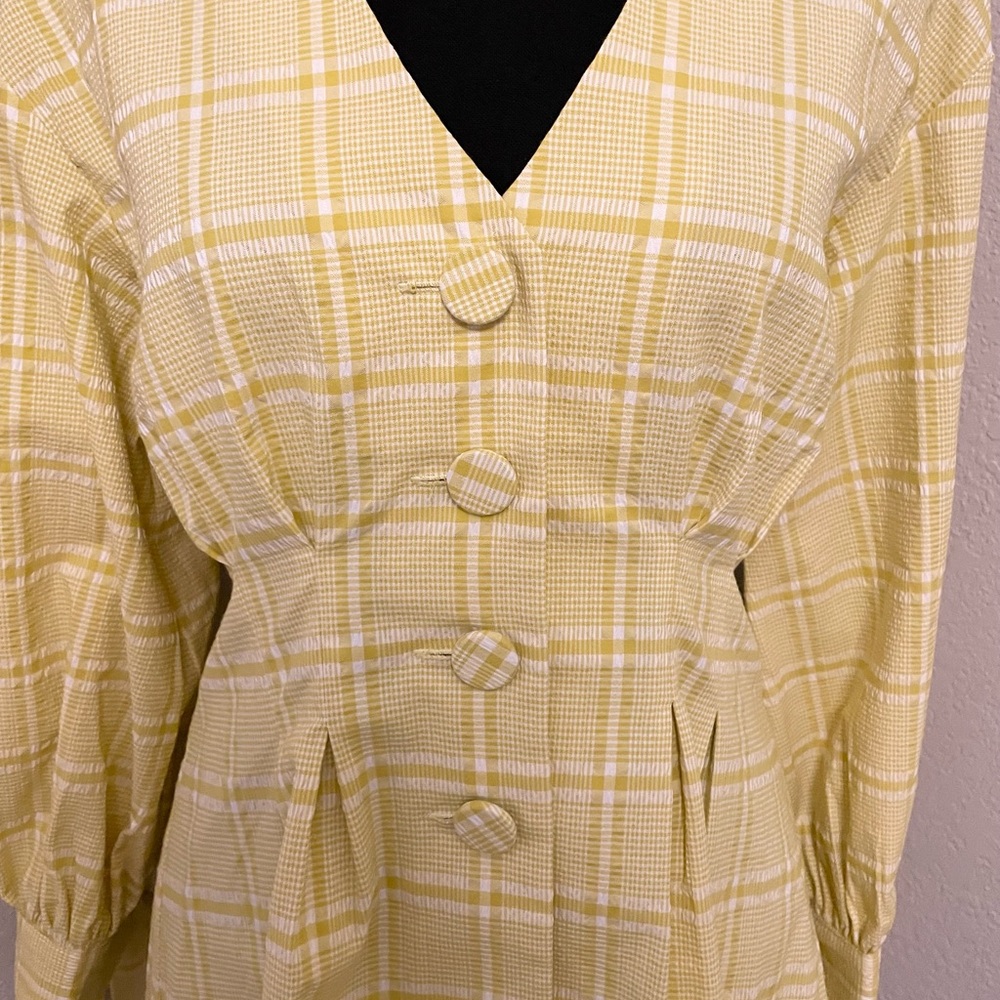 Pearl By Lela Rose Plaid Seersucker Full Sleeve Top in Sunflower - Picture 4 of 10